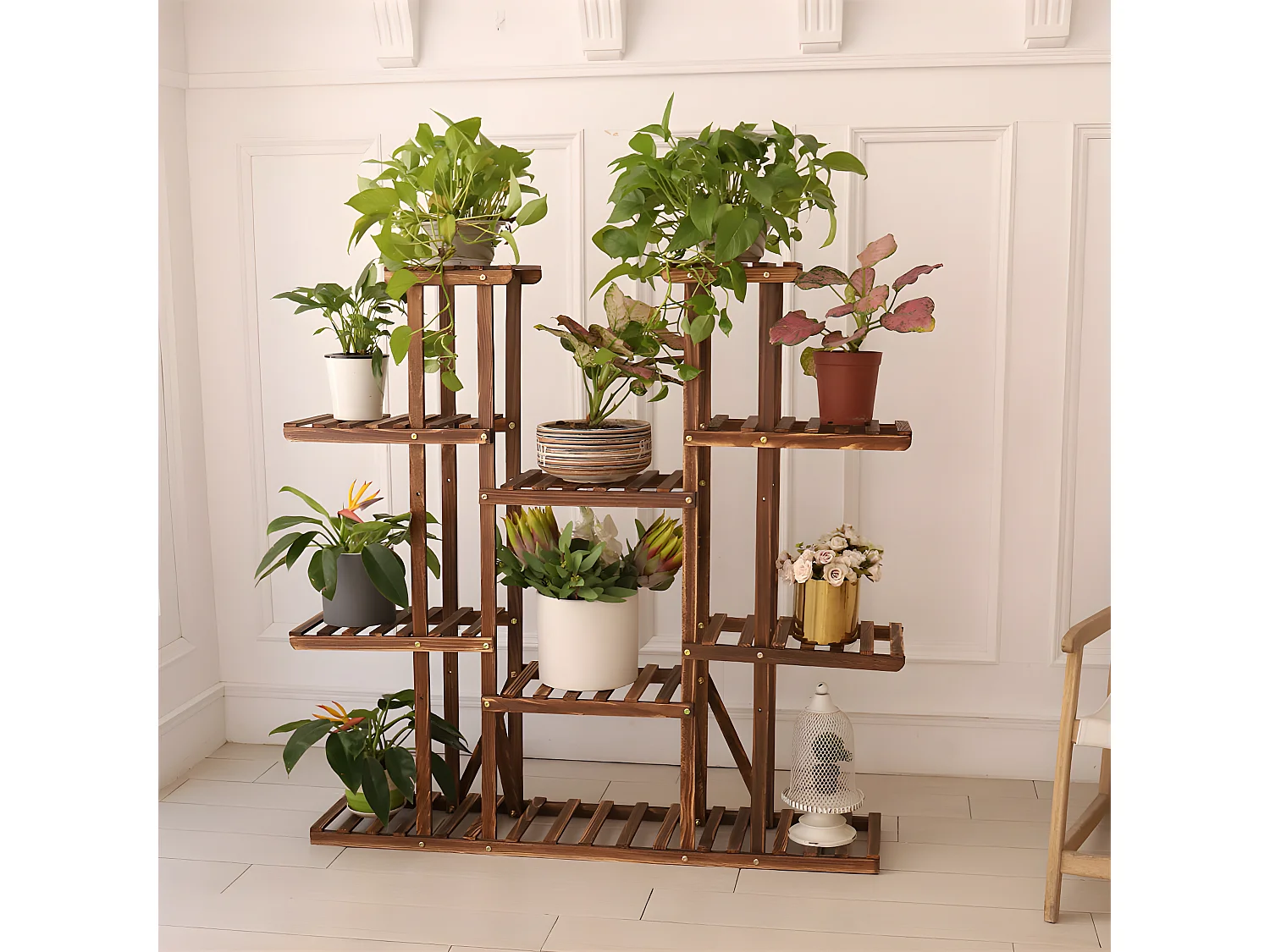 Porte plante en bambou intérieur étagère fleur à 5 niveaux escalier plantes pour salon 93x45cm