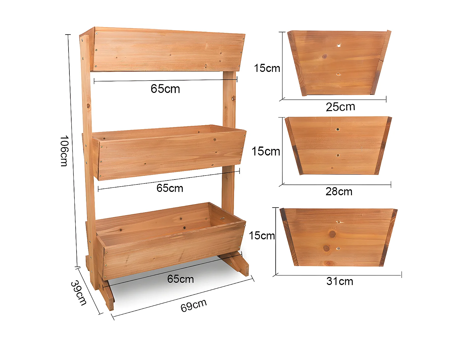 Jardinières exterieur sur pied support de jardiniere surélevée haute bac à fleurs rectangulaire  potager intérieur 39x69x106cm