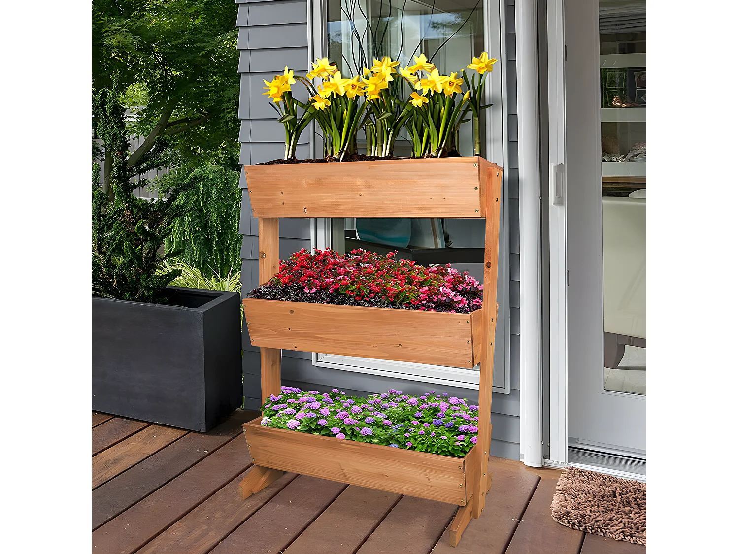 Jardinières exterieur sur pied support de jardiniere surélevée haute bac à fleurs rectangulaire  potager intérieur 39x69x106cm