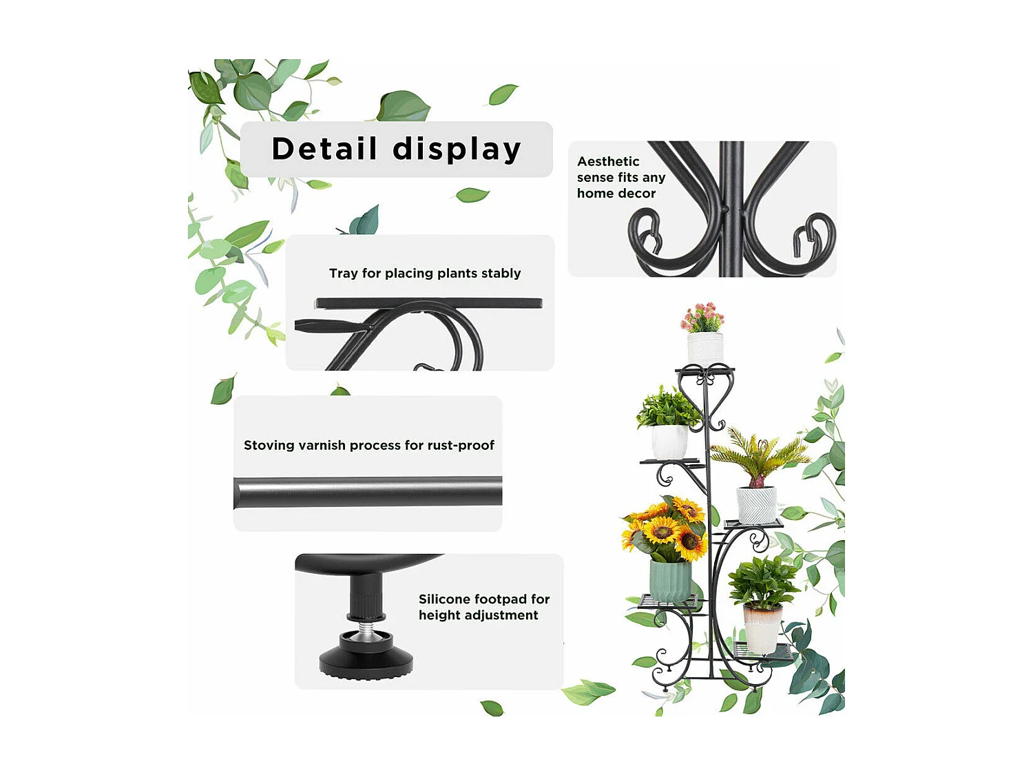 Porte plantes étagère plante intérieure support pot de fleurs extérieur 87x50x25cm