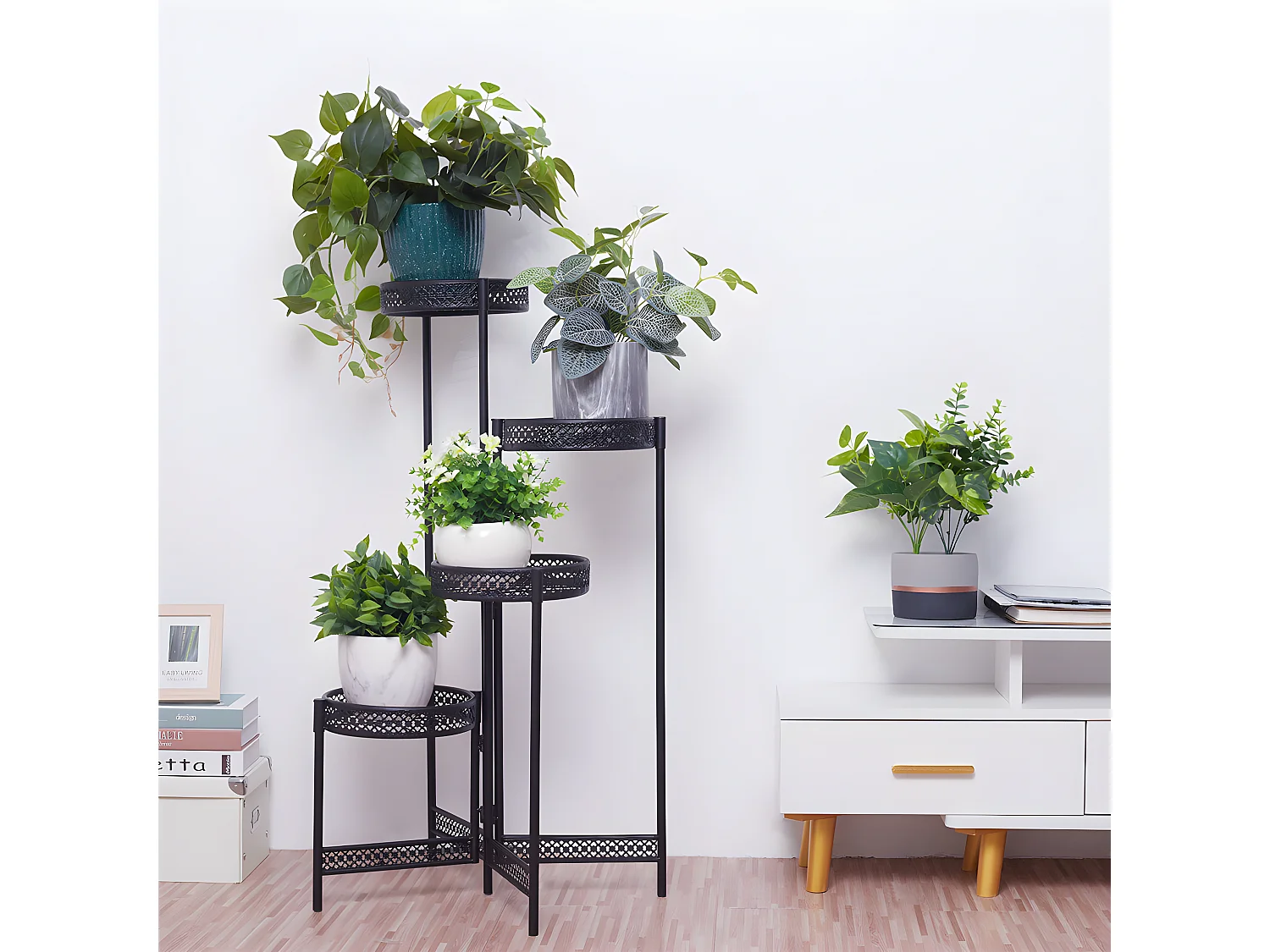 Porte plantes étagère plante métallique de 4 niveaux escalier pour fleurs 53x90cm