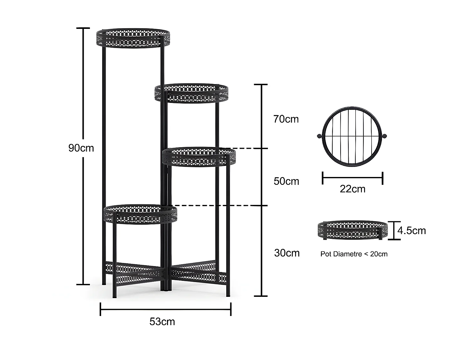 Porte plantes étagère plante métallique de 4 niveaux escalier pour fleurs 53x90cm
