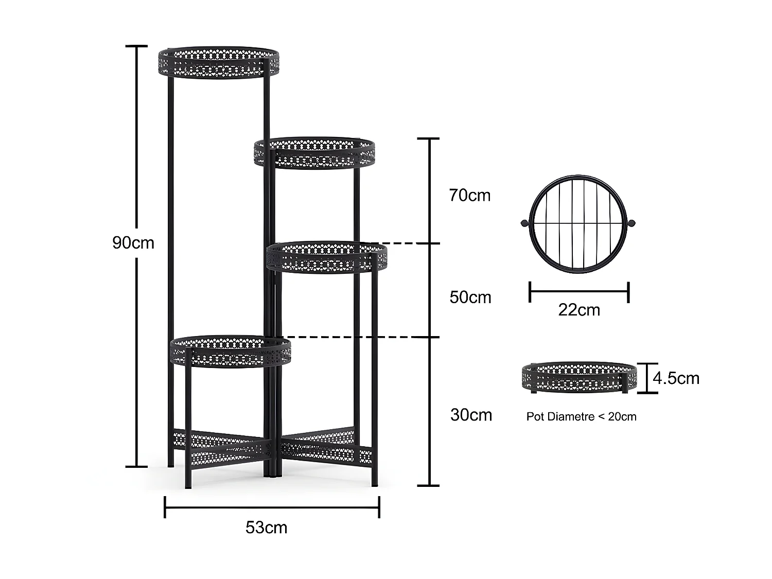 Porte plantes étagère plante métallique de 4 niveaux escalier pour fleurs 53x90cm