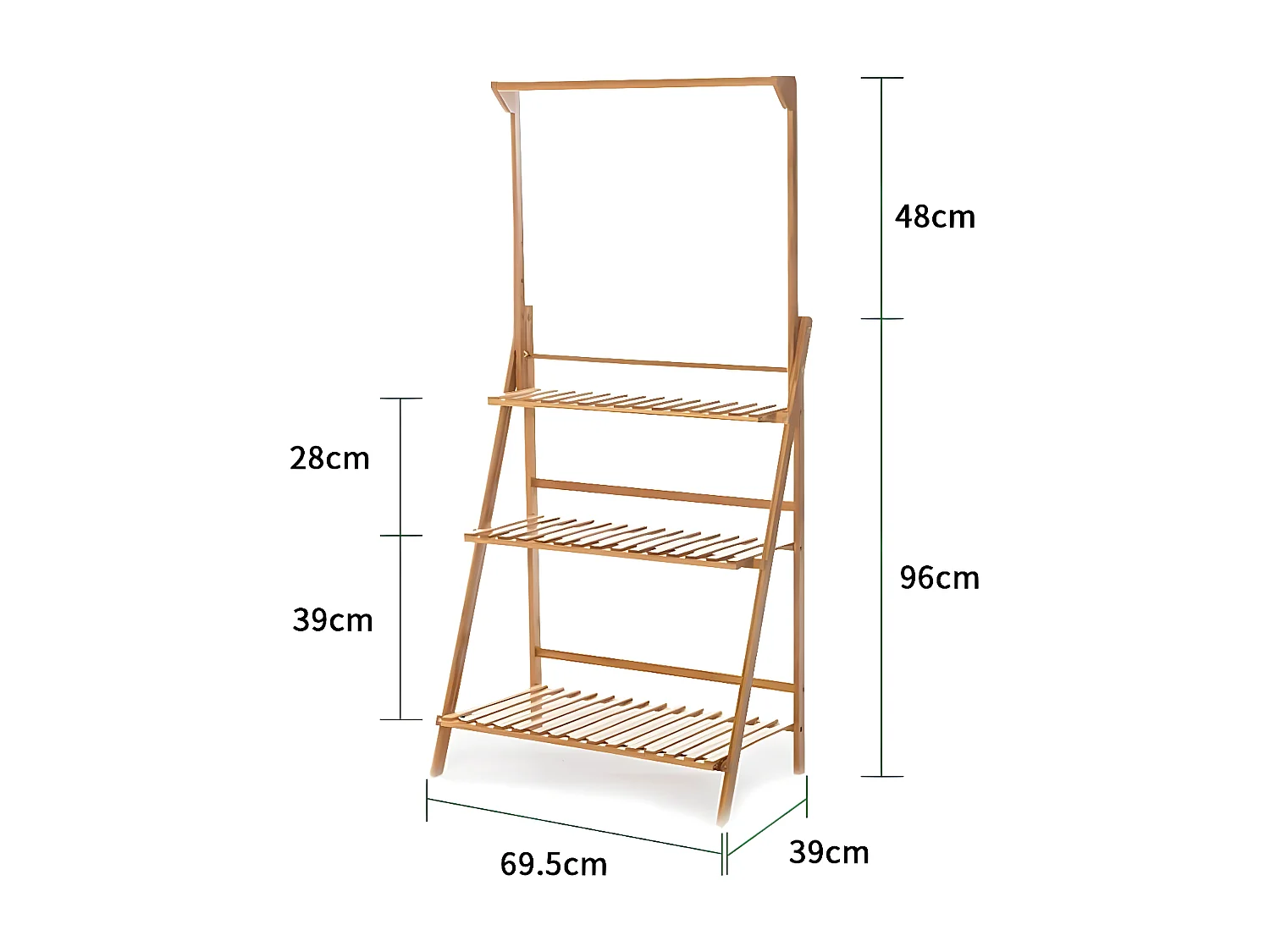 Porte plante suspendue étagère plante pliable de 3 niveaux echelle fleur avec tige suspendue idéal pour maison jardin 70x40x96cm