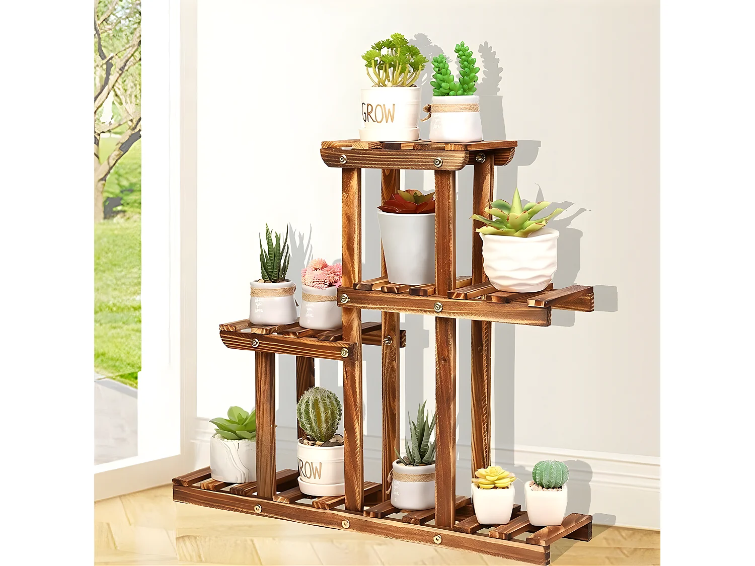 Étagère plante balcon porte plante en bois massif support pour plantes 58x50x11.5cm