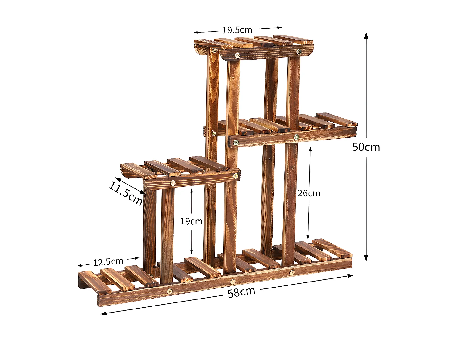 Étagère plante balcon porte plante en bois massif support pour plantes 58x50x11.5cm