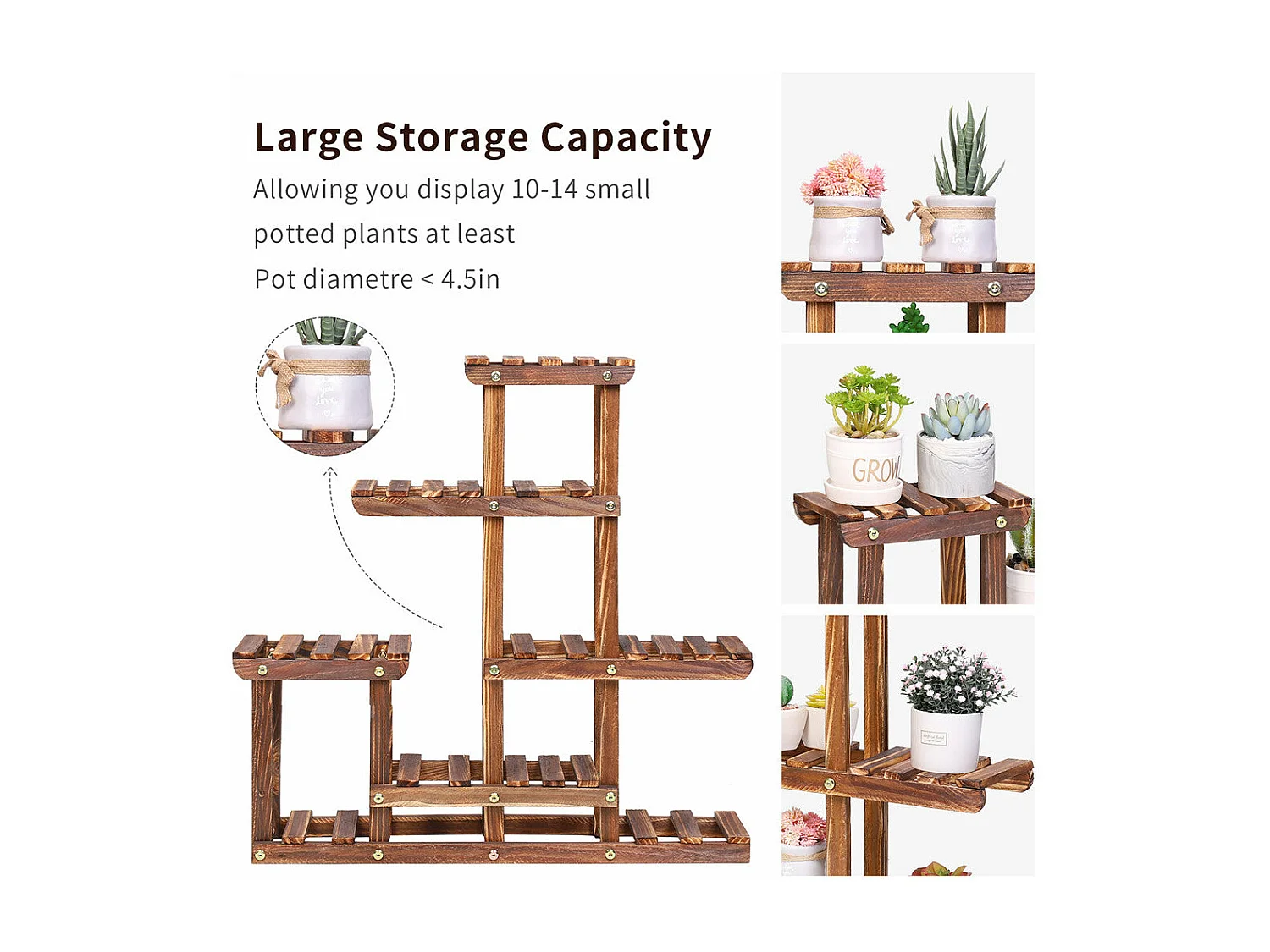 Étagère plante balcon porte plantes en bois massif support pour pot de fleur 60x61.5x11.5cm