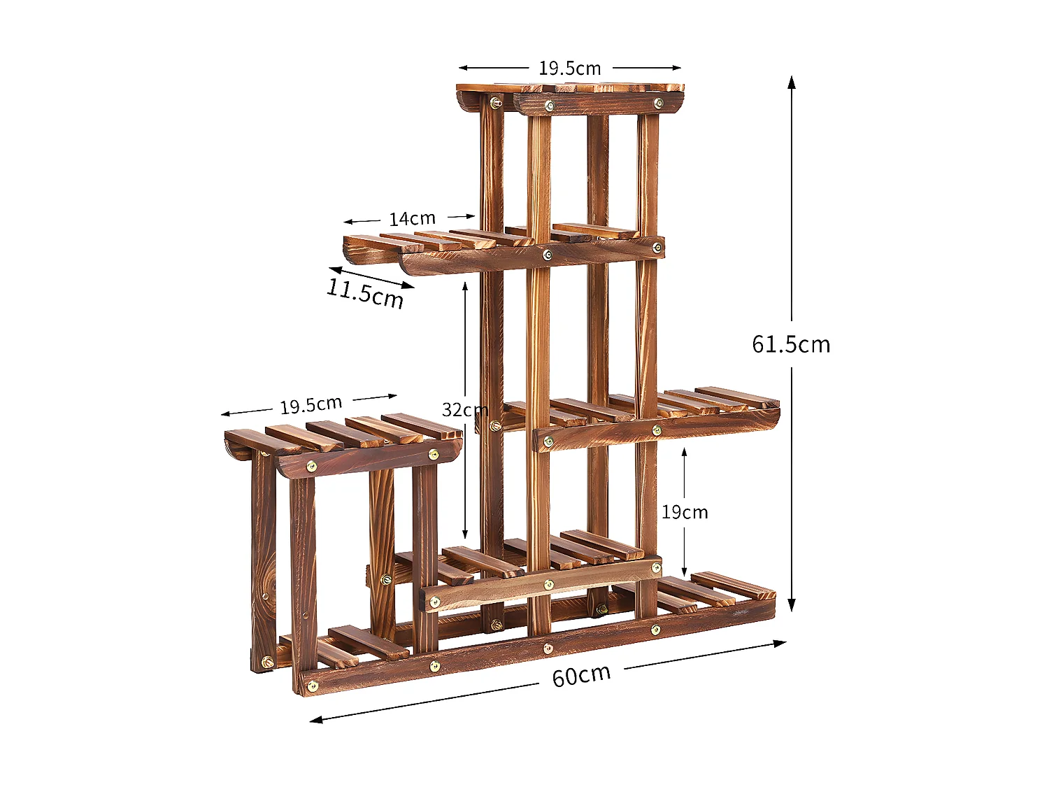 Étagère plante balcon porte plantes en bois massif support pour pot de fleur 60x61.5x11.5cm