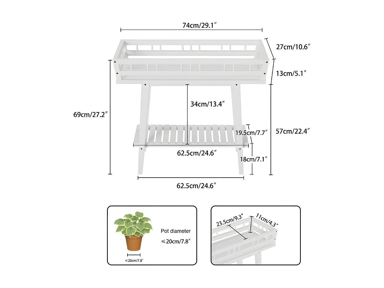 Porte plantes intérieure étagère plante scandinave support pot de fleur 74x27x69cm