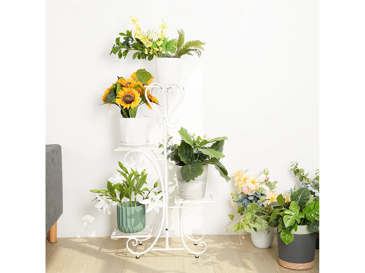 Étagère plante intérieure porte plantes support pot de fleurs sur pied pour balcon 87x50x25cm