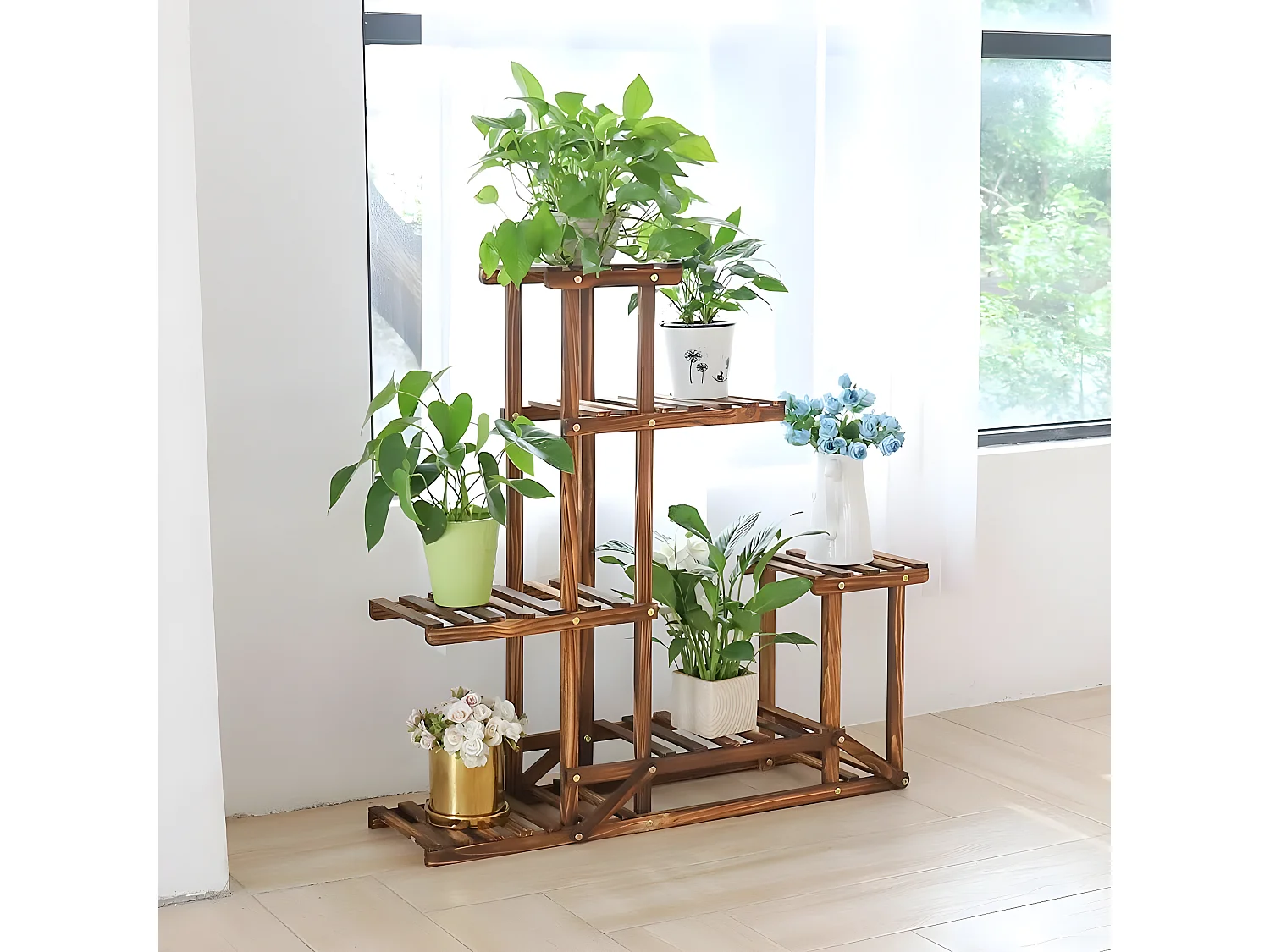 Étagère plante intérieure porte fleur extérieure à 5 niveaux support pot de fleur 96x95x25cm