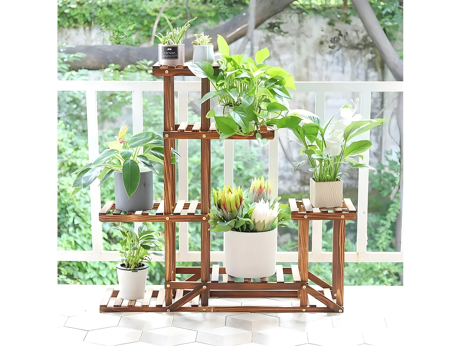 Étagère plante intérieure porte fleur extérieure à 5 niveaux support pot de fleur 96x95x25cm