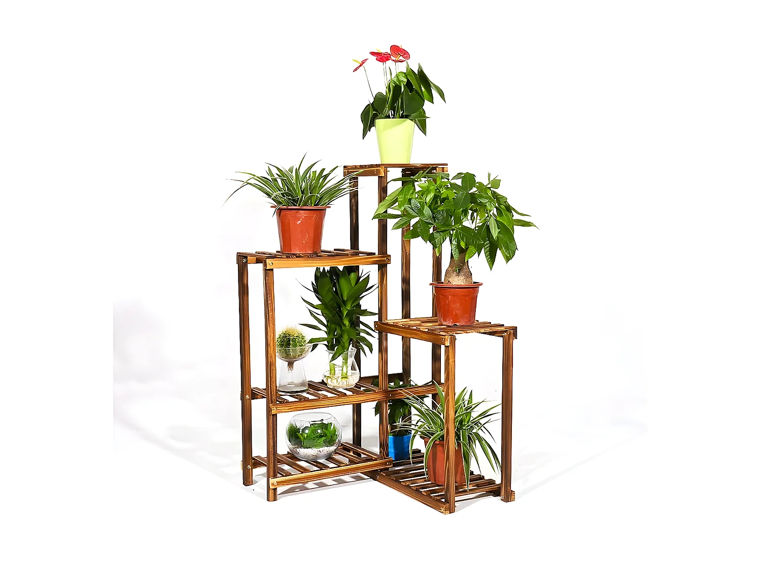 Étagère à fleurs angle en bois porte plantes de 6 niveaux escalier pour plante 60x60x100cm