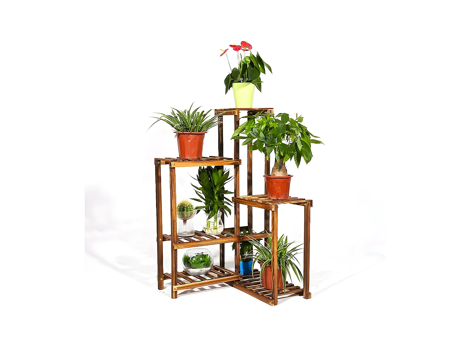 Étagère à fleurs angle en bois porte plantes de 6 niveaux escalier pour plante 60x60x100cm