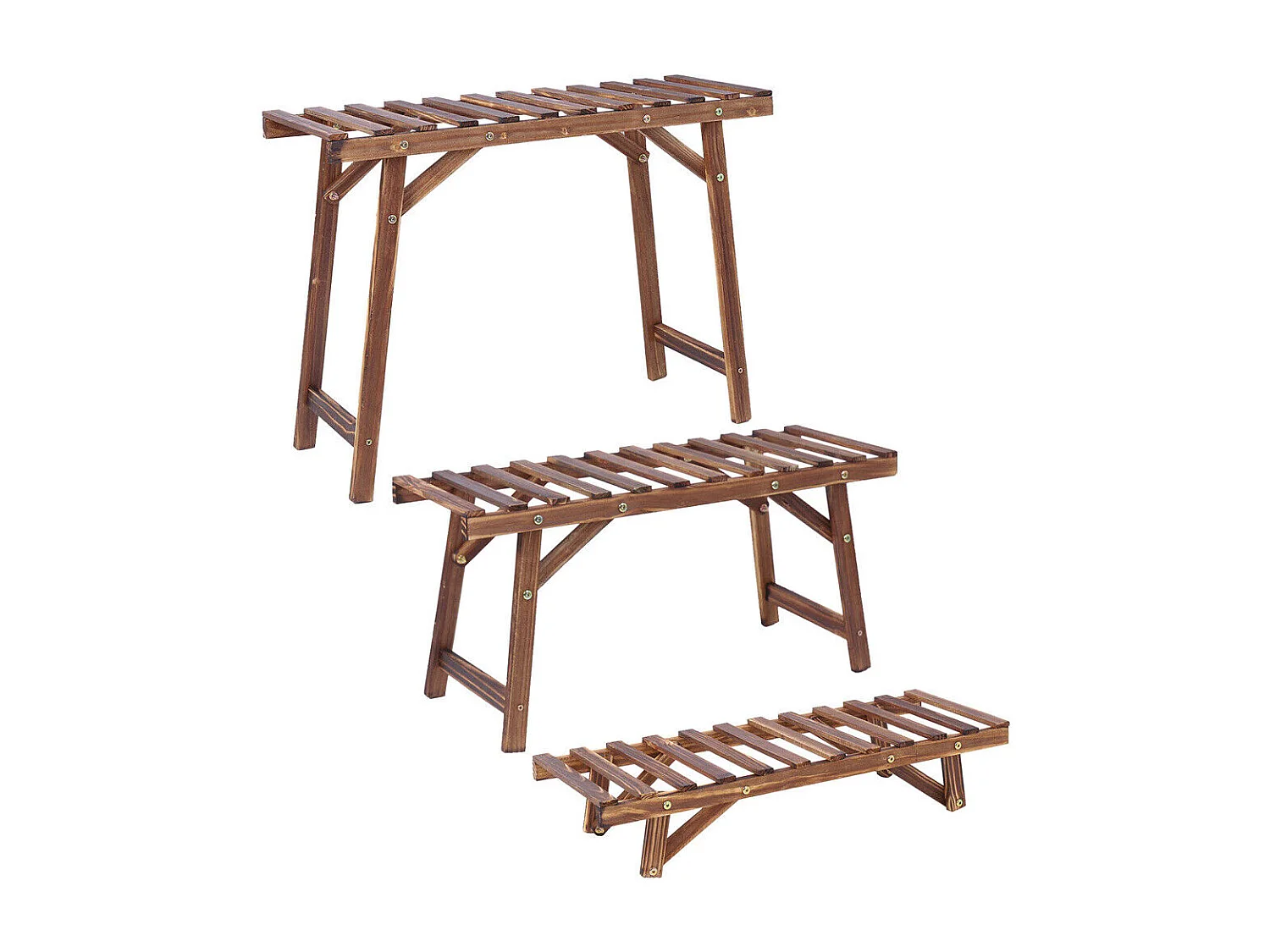 Lot de 3 porte plante extétieur étagère plantes escalier plantes bois 70x25x49.5cm