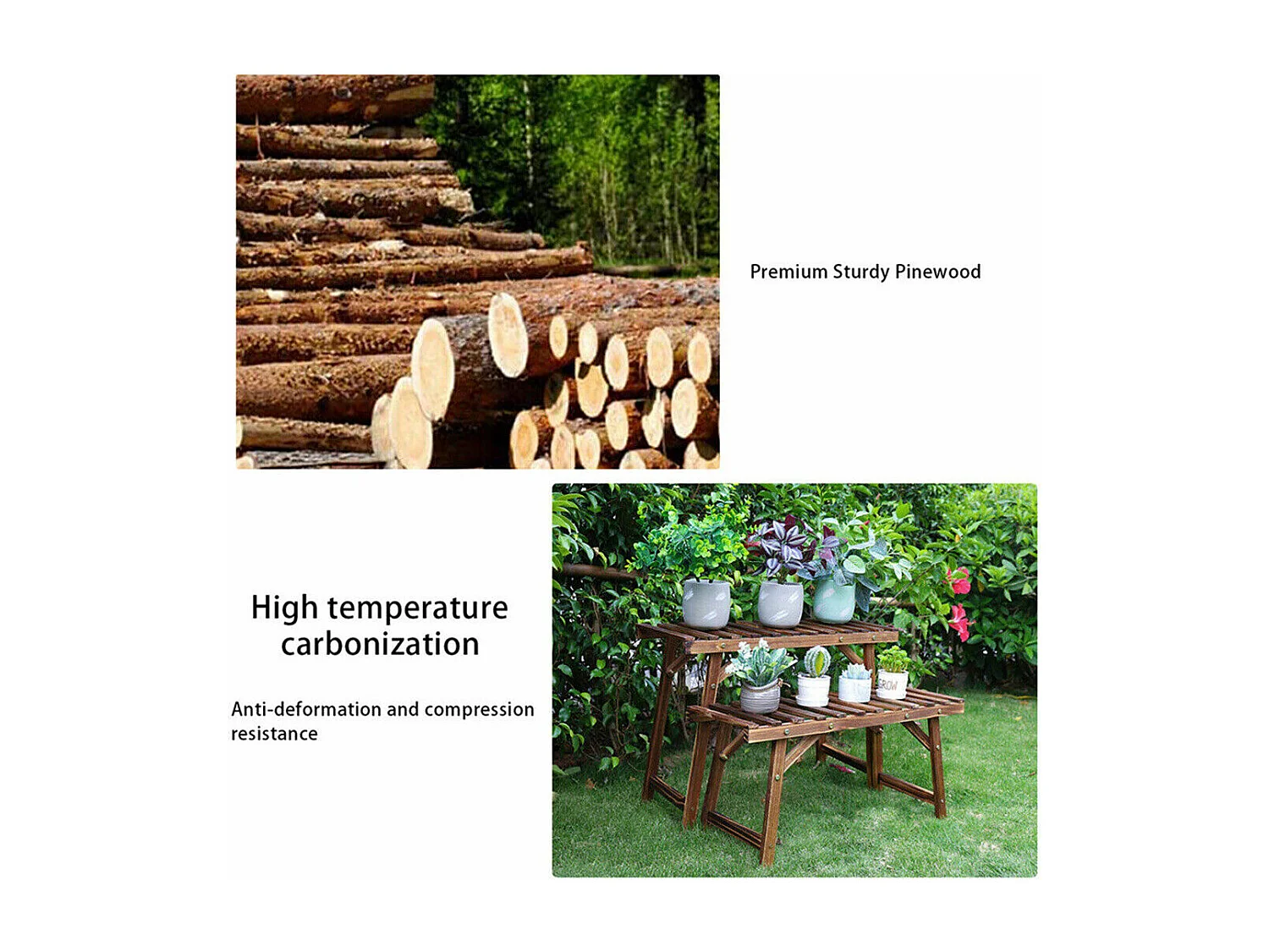 Lot de 3 porte plante extétieur étagère plantes escalier plantes bois 70x25x49.5cm