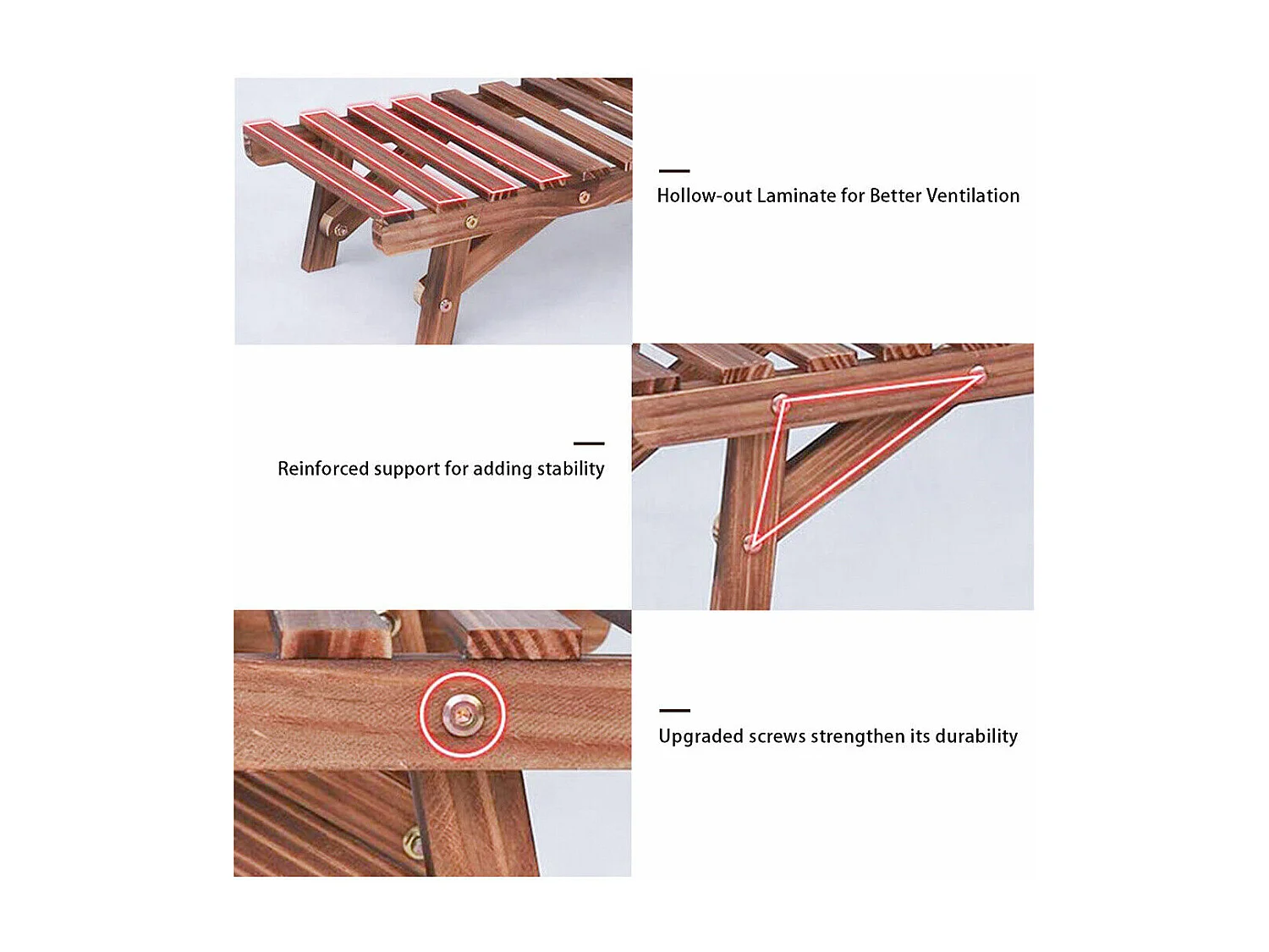 Lot de 3 porte plante extétieur étagère plantes escalier plantes bois 70x25x49.5cm