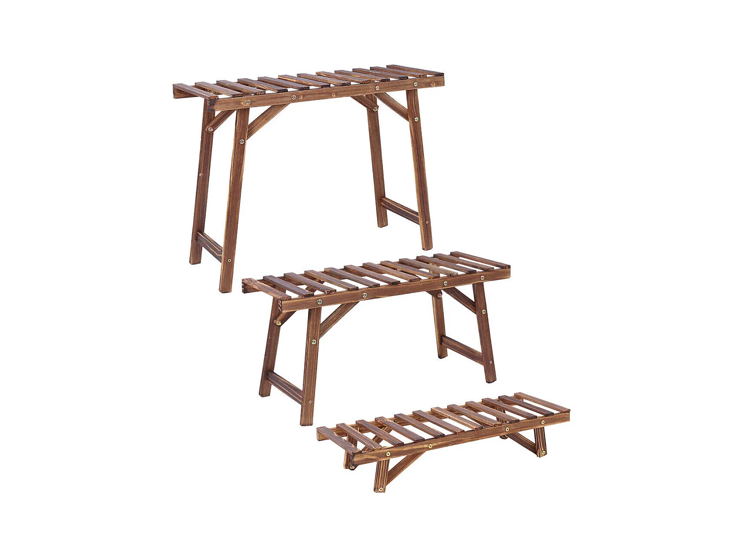 Lot de 3 porte plante extétieur étagère plantes escalier plantes bois 70x25x49.5cm