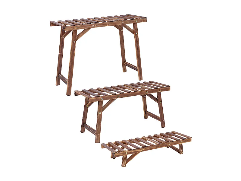 Lot de 3 porte plante extétieur étagère plantes escalier plantes bois 70x25x49.5cm