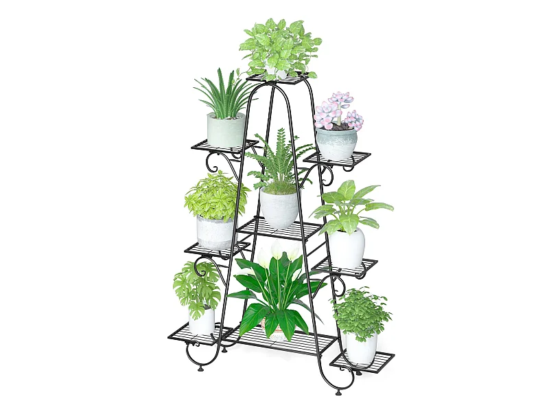 Porte plante fer forgé étagère plante avec 9 tablettes support pot de fleurs convient pour maison jardin charge max 50kg 121.5x88x22cm