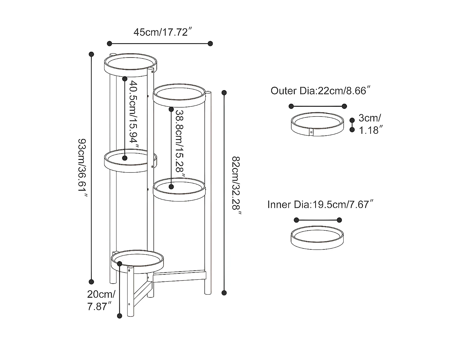 Porte plante en bambou intérieur étagère fleur à 5 niveaux escalier plantes pour salon 93x45cm