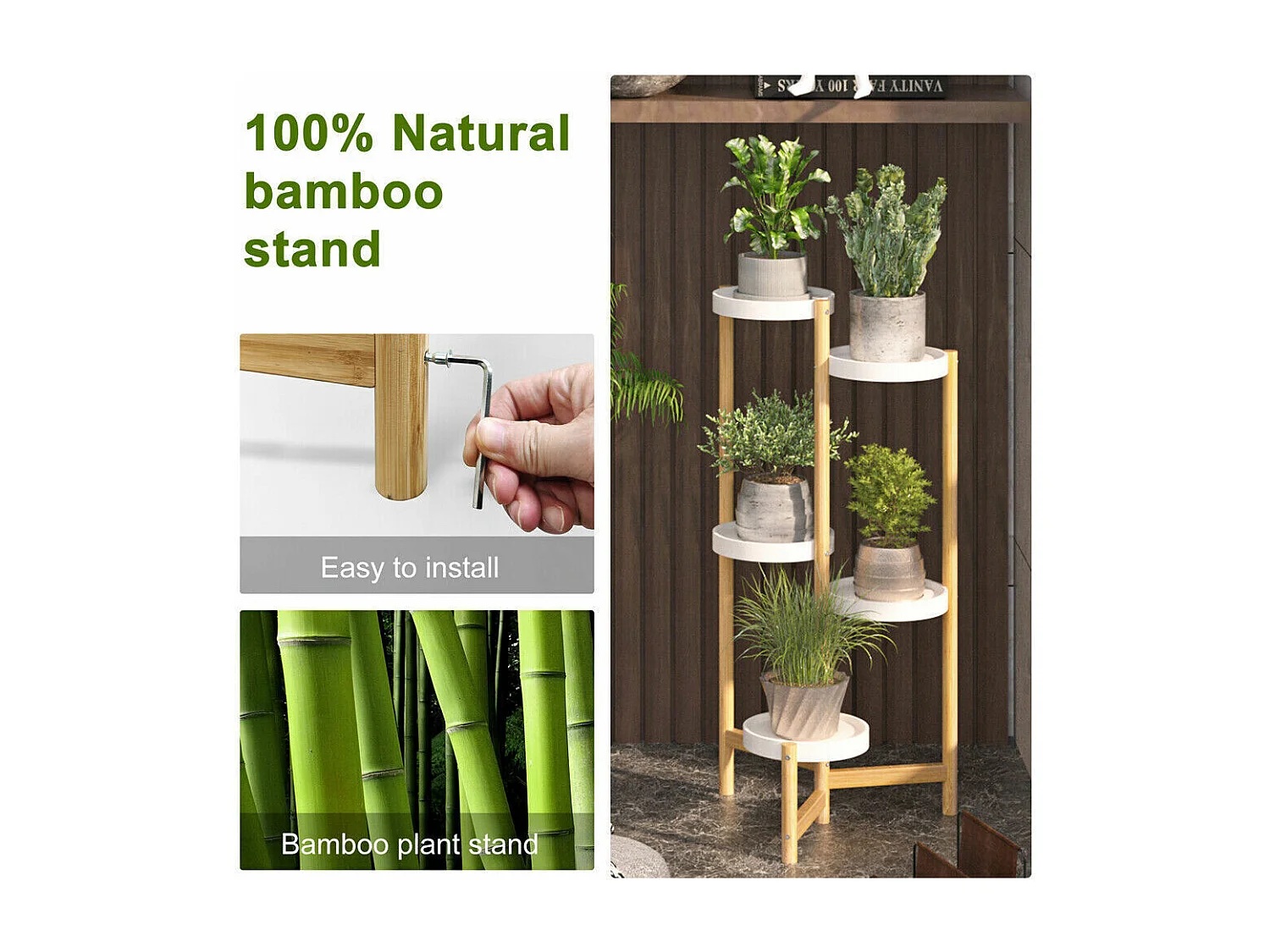 Porte plante en bambou intérieur étagère fleur à 5 niveaux escalier plantes pour salon 93x45cm