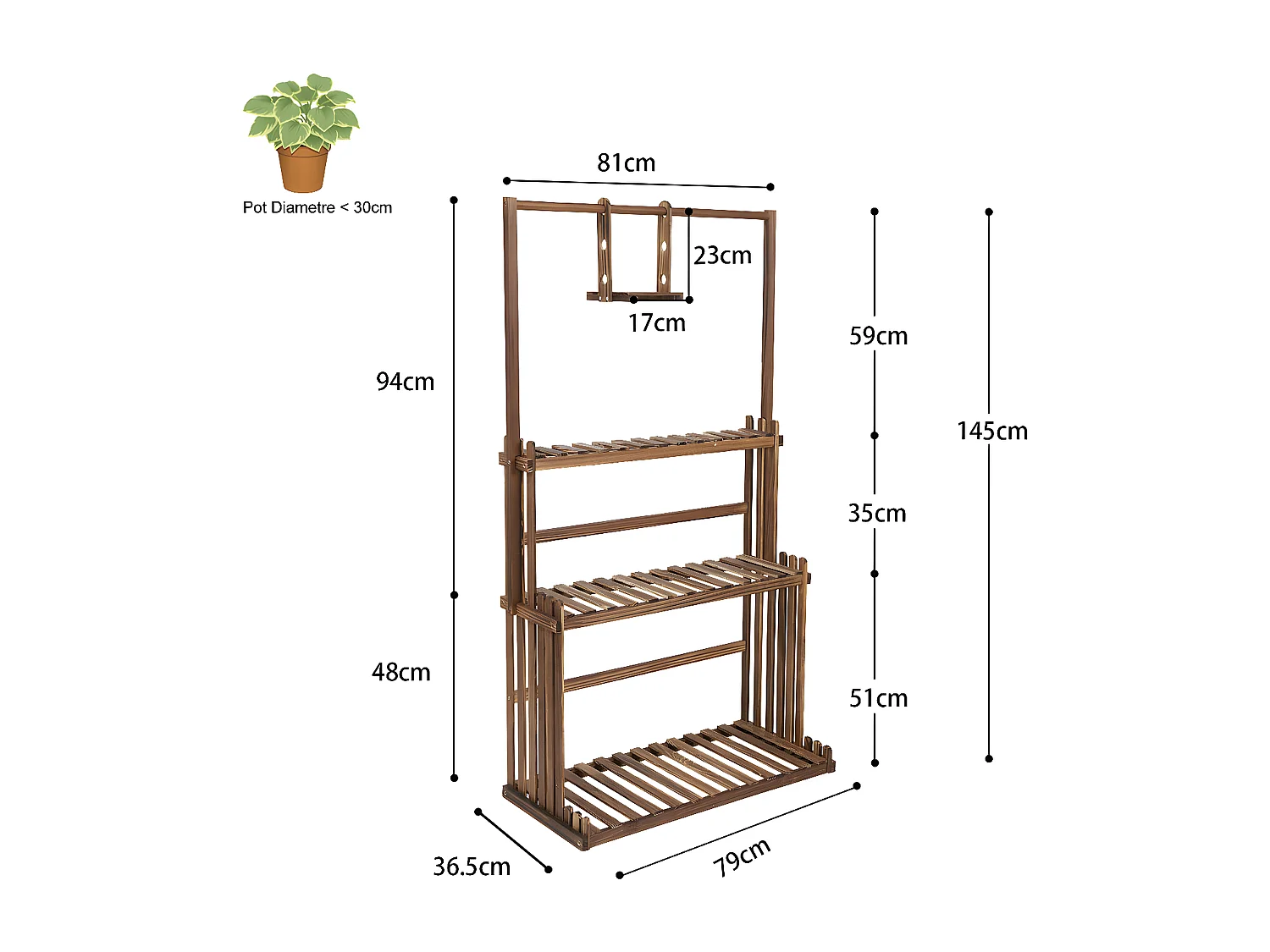 Étagère plante intérieur porte plantes extérieur à 3 niveaux support fleur 81x36.5x145cm