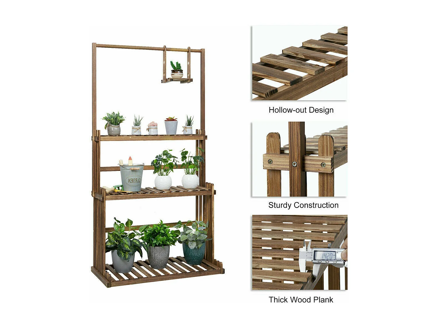 Étagère plante intérieur porte plantes extérieur à 3 niveaux support fleur 81x36.5x145cm