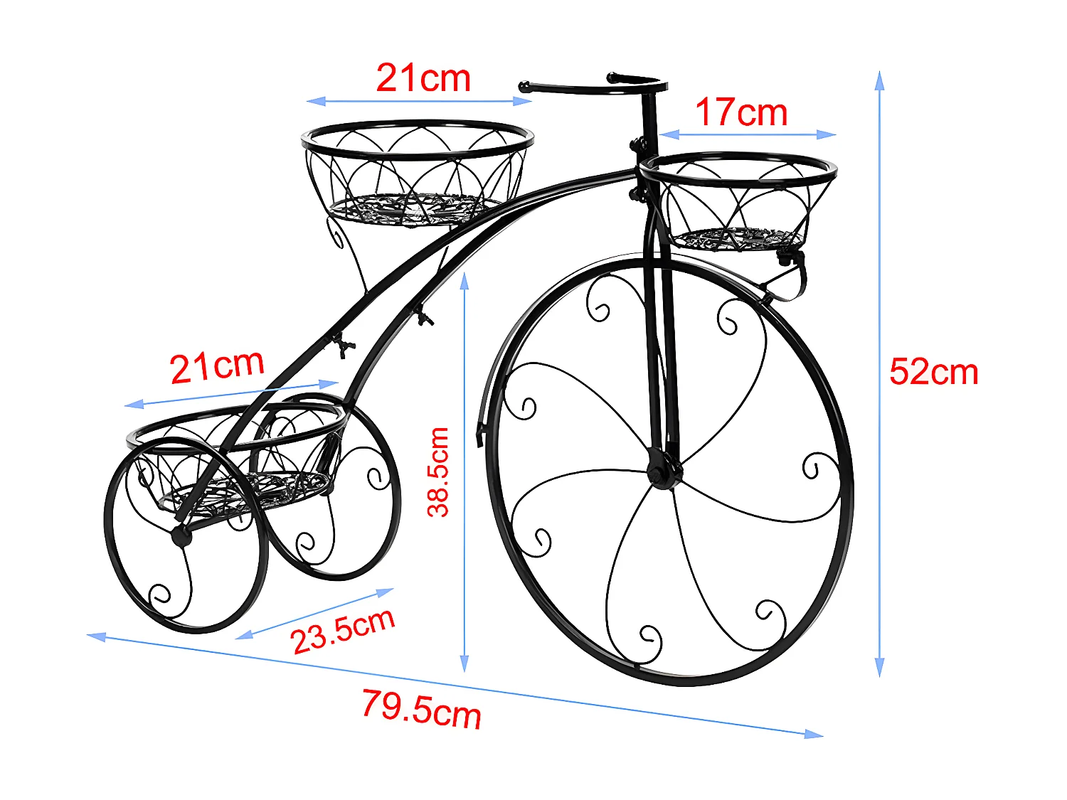 Porte plante intérieur étagère plantes avec 3 support pot de fleur 82x50x25cm