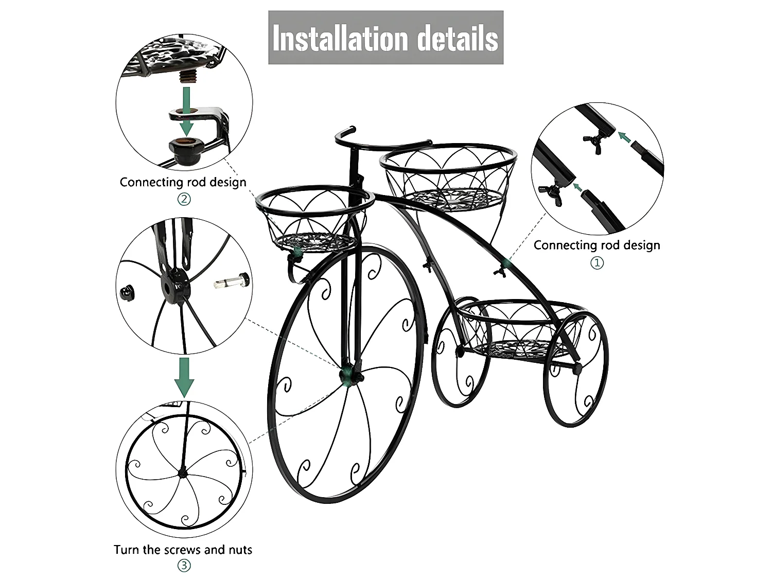 Porte plante intérieur étagère plantes avec 3 support pot de fleur 82x50x25cm