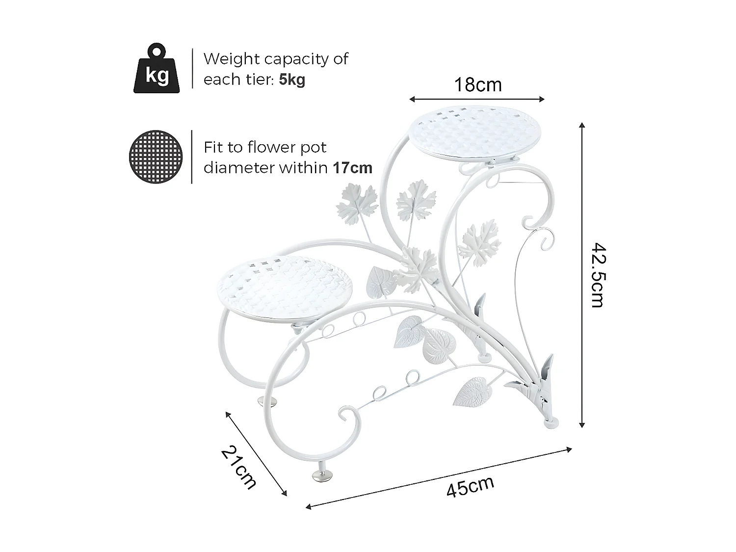 Étagère plantes avec 4 tablettes porte plante charge max 20kg support pot de fleurs 90x42x21cm