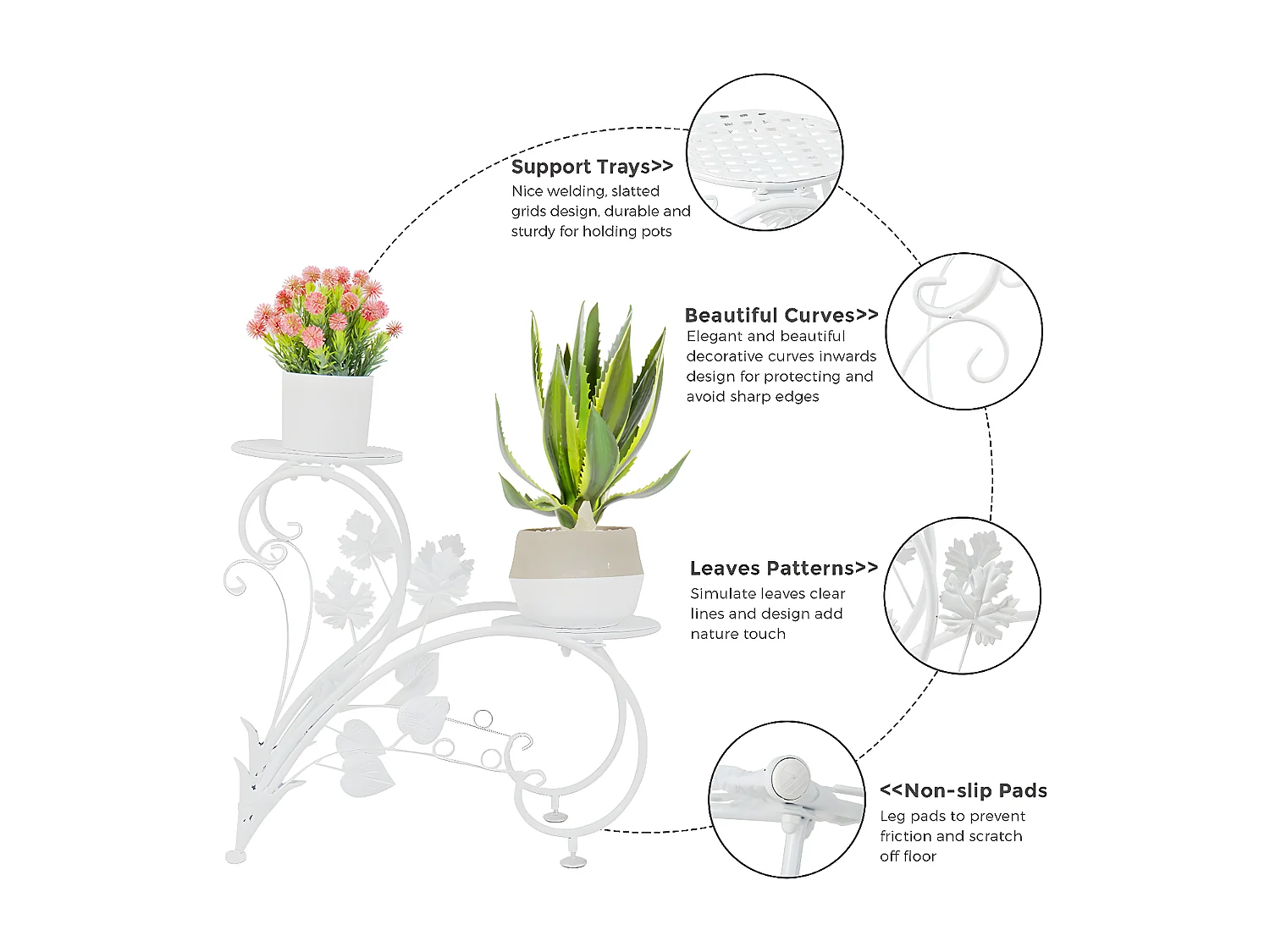 Étagère plantes avec 4 tablettes porte plante charge max 20kg support pot de fleurs 90x42x21cm