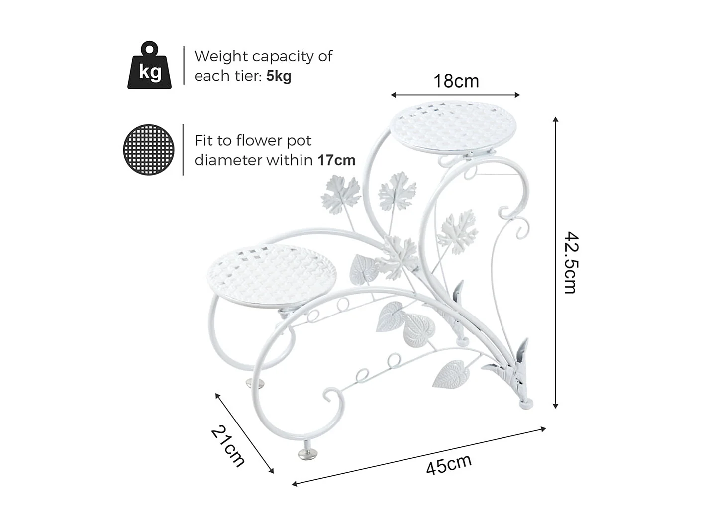 Étagère plantes avec 4 tablettes porte plante charge max 20kg support pot de fleurs 90x42x21cm