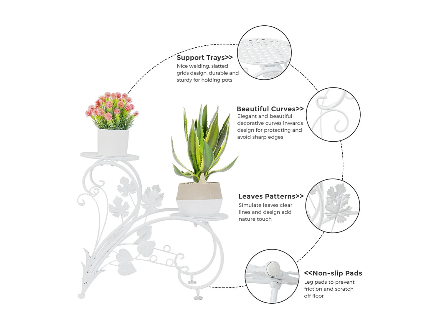 Étagère plantes avec 4 tablettes porte plante charge max 20kg support pot de fleurs 90x42x21cm