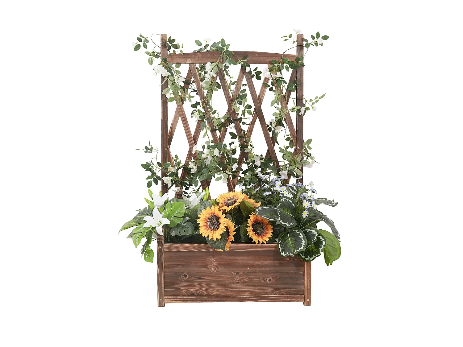 Jardinière treillis extérieure bac à fleurs rectangulaire grande taille carré potager surélevé de jardin esthétique 64x36.5x115cm
