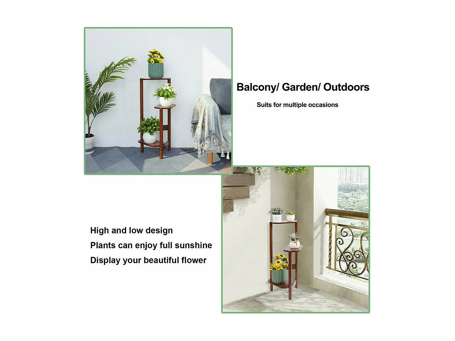 Porte plante en bambou intérieur etagère plantes à 3 niveaux escalier 32x75cm