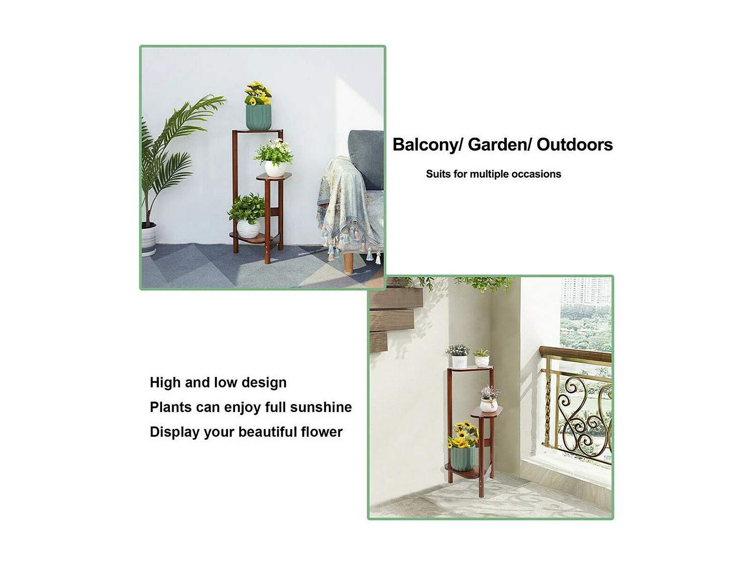 Porte plante en bambou intérieur etagère plantes à 3 niveaux escalier 32x75cm