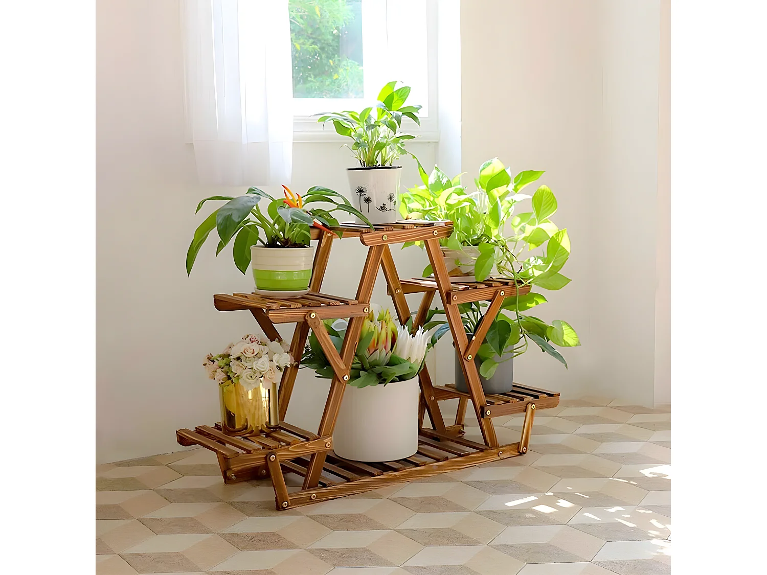 Porte plante étagère plantes à 6 tablettes support pour jardin terrasse balcon maison 92x58x25.4cm