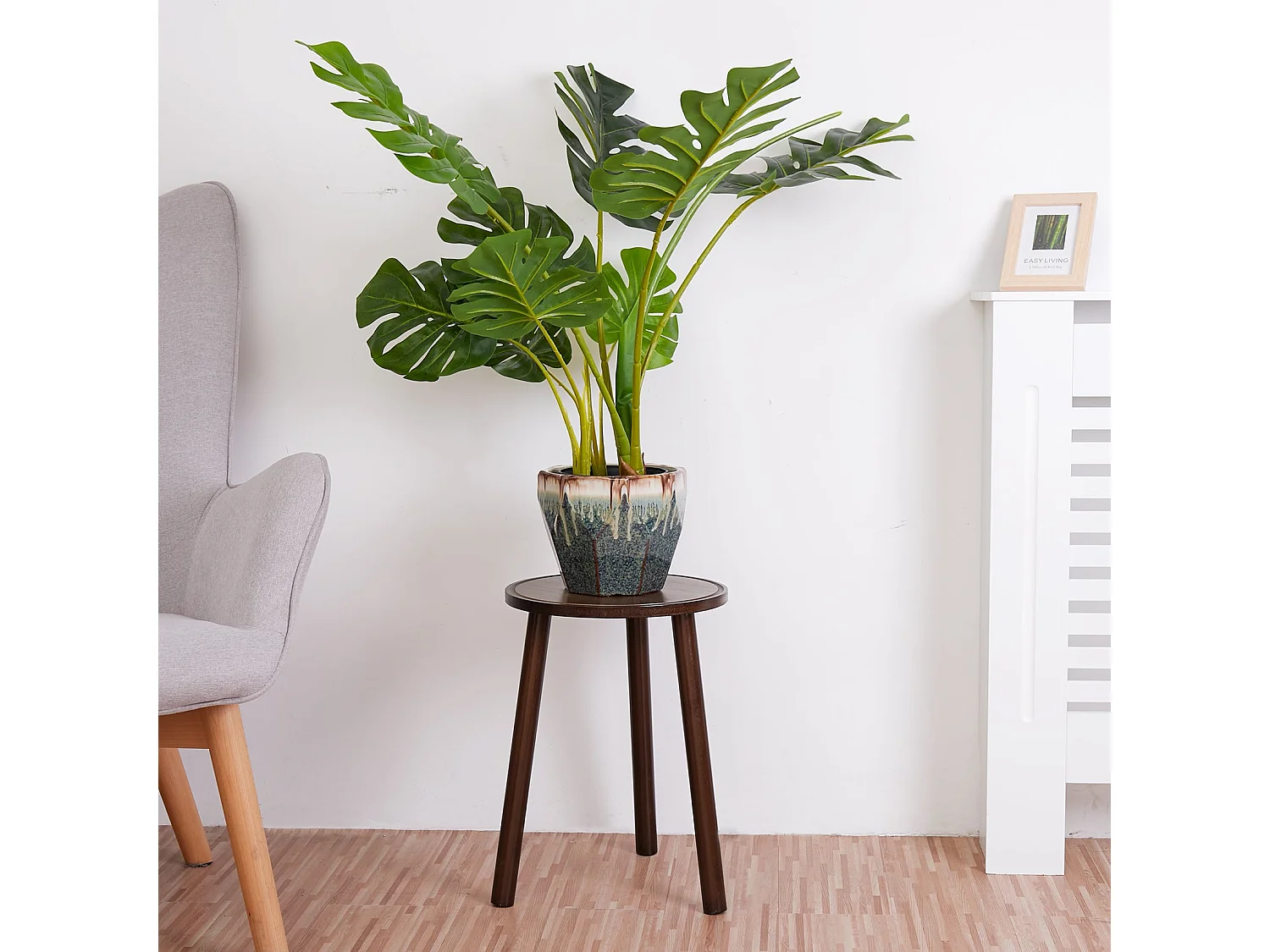 Lot de 2 porte plante en bambou table d’appoint scandinave echelle intérieur pour sallon chambre bureau 30x30x42cm