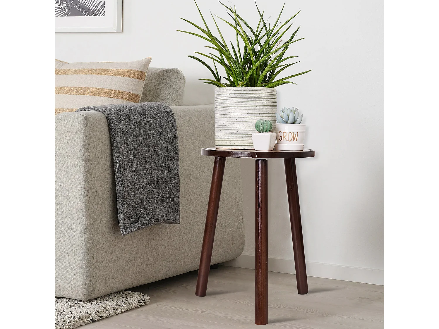 Lot de 2 porte plante en bambou table d’appoint scandinave echelle intérieur pour sallon chambre bureau 30x30x42cm