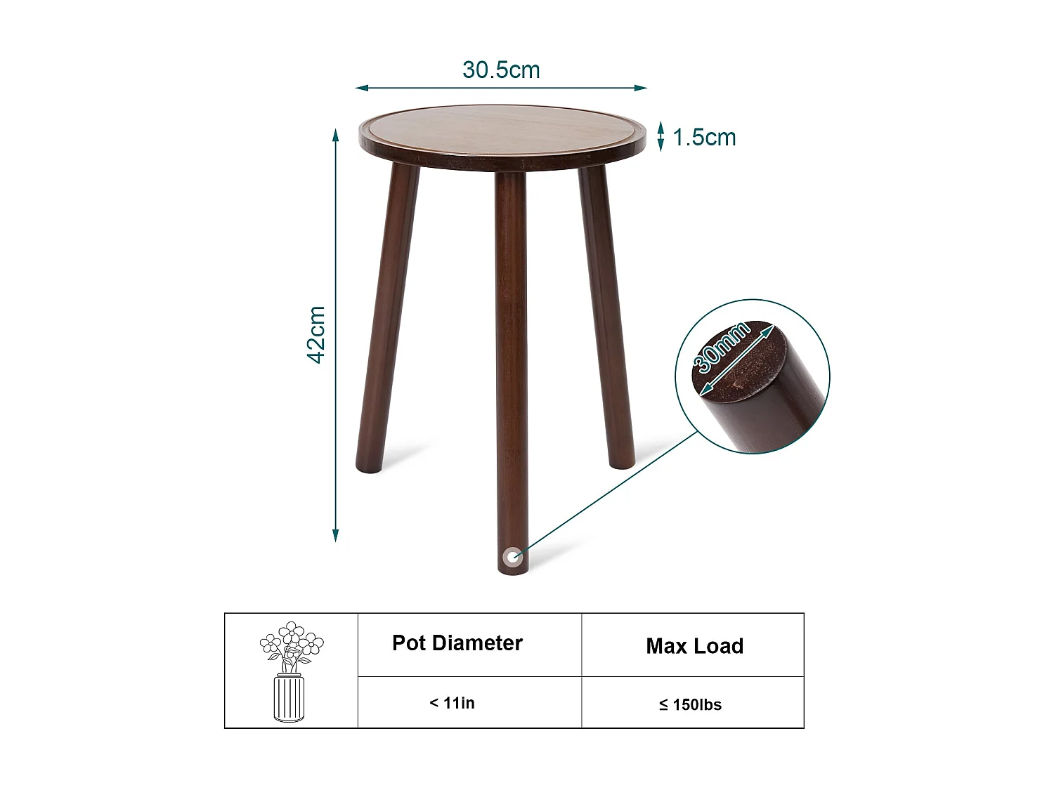 Lot de 2 porte plante en bambou table d’appoint scandinave echelle intérieur pour sallon chambre bureau 30x30x42cm