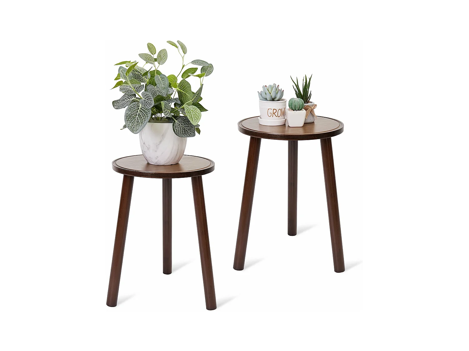Lot de 2 porte plante en bambou table d’appoint scandinave echelle intérieur pour sallon chambre bureau 30x30x42cm