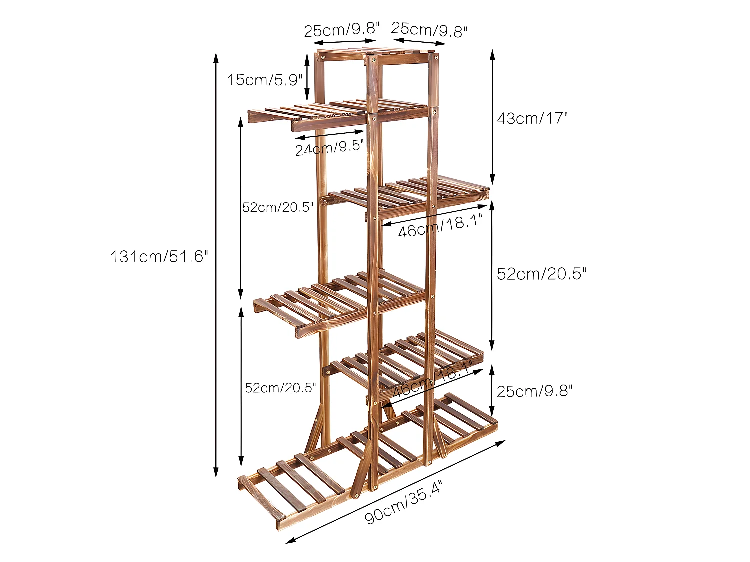 Porte plante étagère plantes à 6 tablettes support pour jardin terrasse balcon maison 92x58x25.4cm