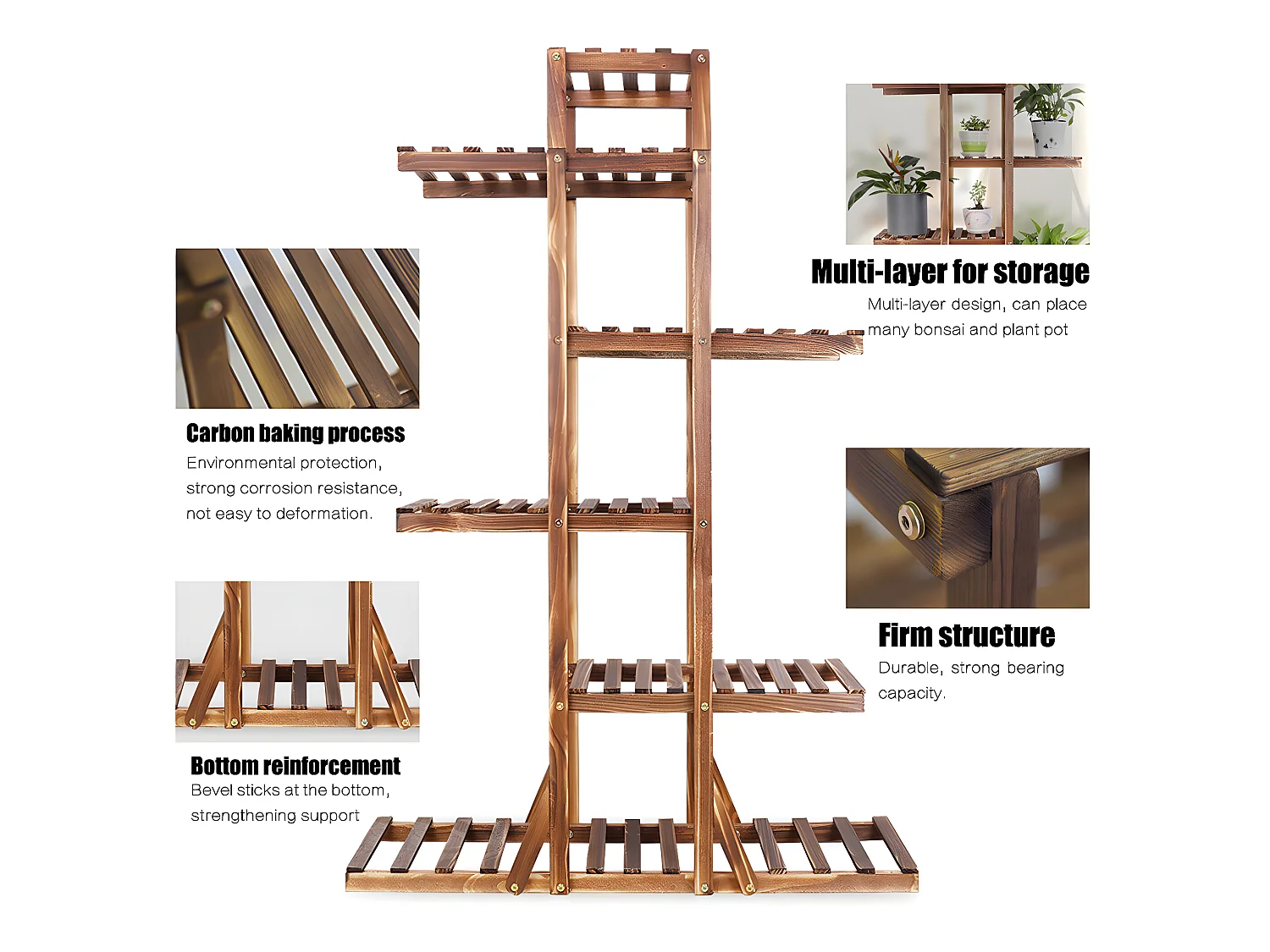 Porte plante étagère plantes à 6 tablettes support pour jardin terrasse balcon maison 92x58x25.4cm
