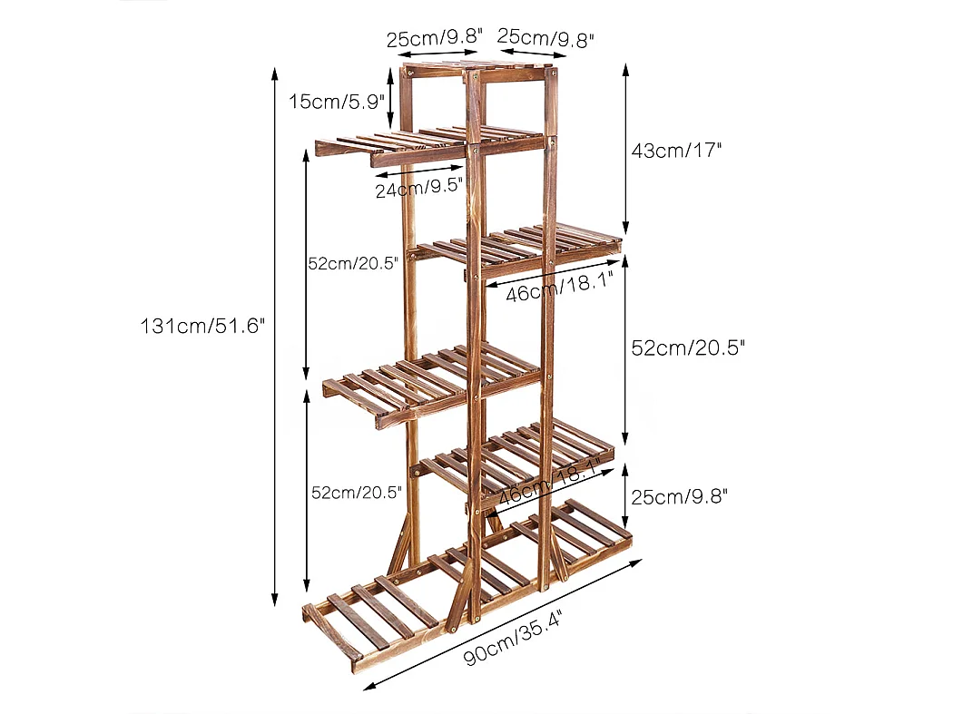 Porte plante étagère plantes à 6 tablettes support pour jardin terrasse balcon maison 92x58x25.4cm