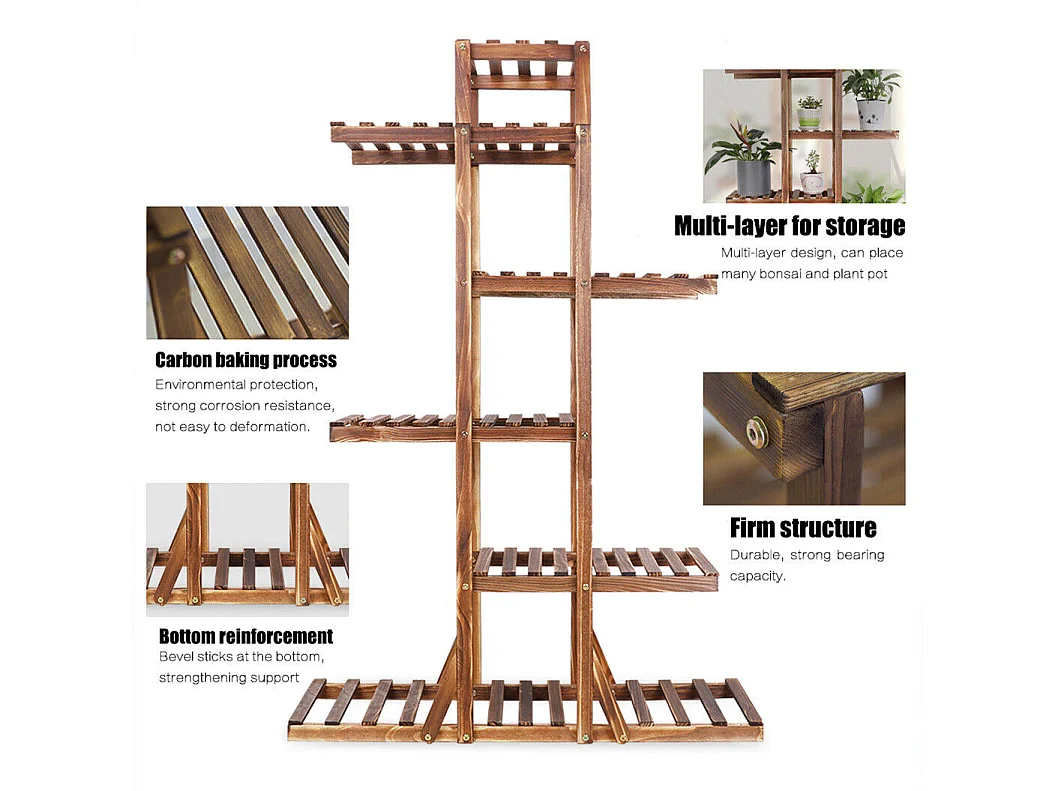 Porte plante étagère plantes à 6 tablettes support pour jardin terrasse balcon maison 92x58x25.4cm