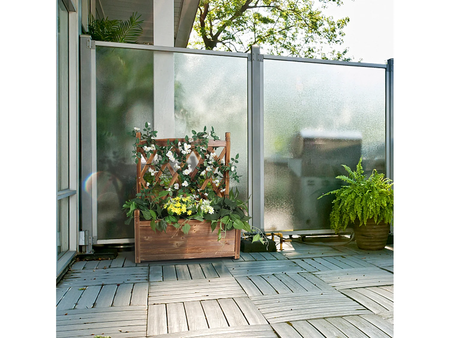 Bac à fleurs avec treillis rectangulaire bac potager sur pied jardinière avec treillage esthétique et pratique 63.5x34x76cm