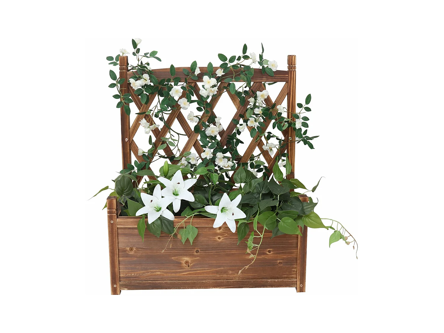 Bac à fleurs avec treillis rectangulaire bac potager sur pied jardinière avec treillage esthétique et pratique 63.5x34x76cm