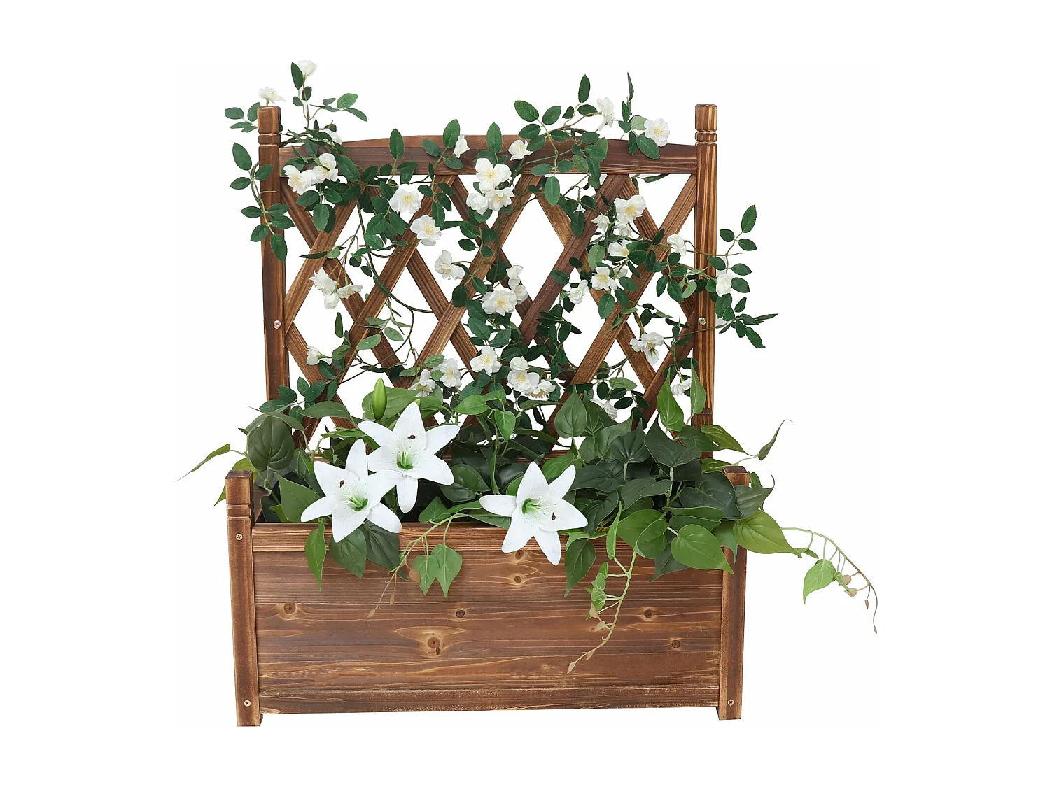 Bac à fleurs avec treillis rectangulaire bac potager sur pied jardinière avec treillage esthétique et pratique 63.5x34x76cm