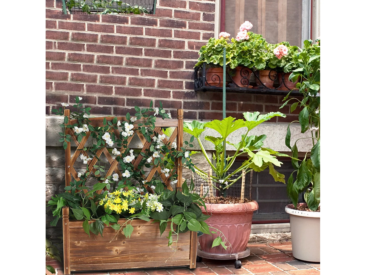 Bac à fleurs avec treillis rectangulaire bac potager sur pied jardinière avec treillage esthétique et pratique 63.5x34x76cm